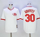 Cincinnati Reds #30 Ken Griffey White Mitchell And Ness Throwback Stitched Baseball Jersey,baseball caps,new era cap wholesale,wholesale hats